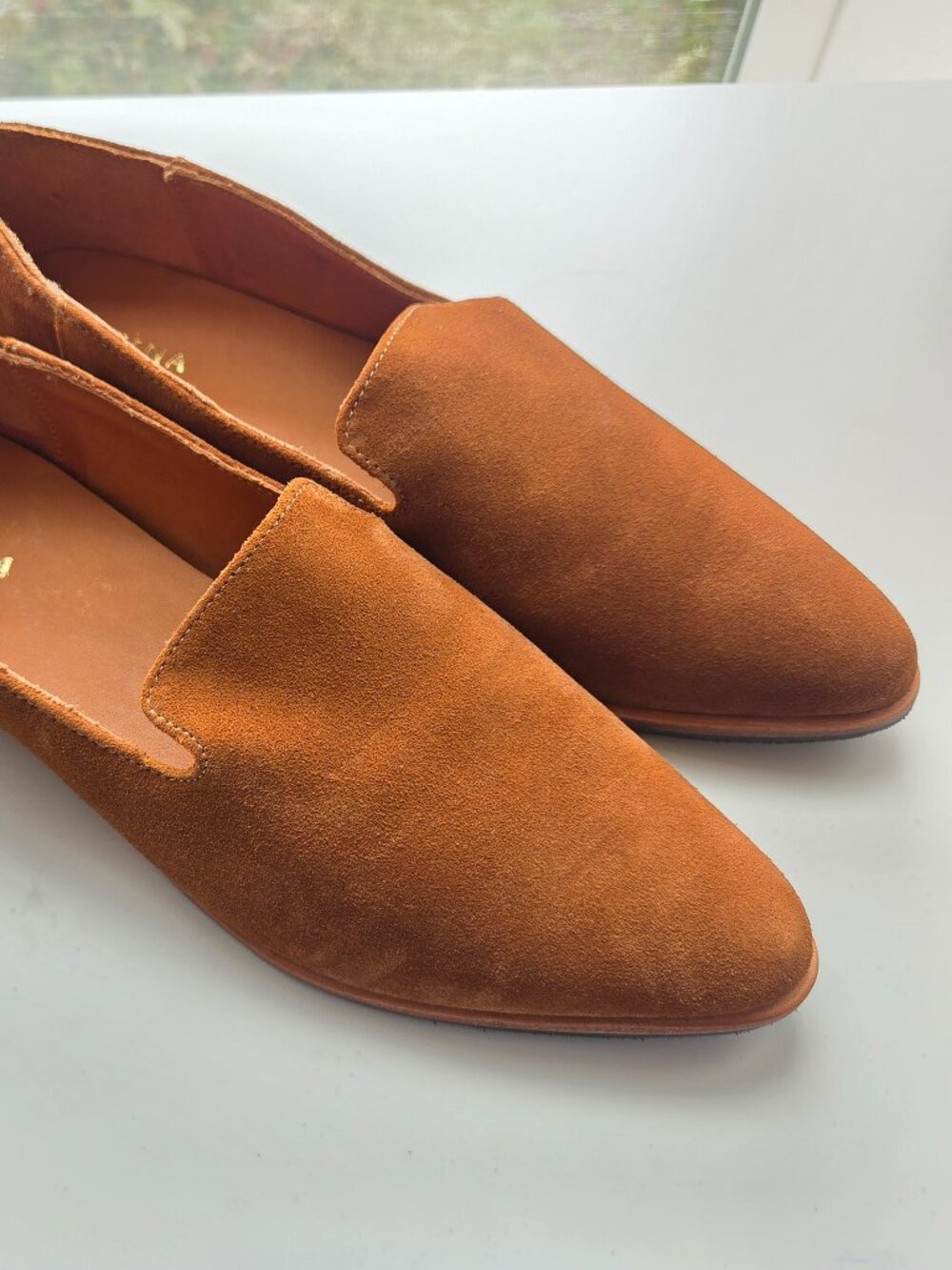 Portland Leather Patina Suede Loafers Size 10 Toffee Cognac Almond Toe Womens - Picture 3 of 9